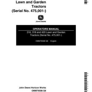 John Deere 316, 318, 420 Lawn & Garden Tractors (475001-) Operator's Manual (OMM79598) - Image 1