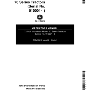 John Deere 72-Inch Mid-Mount Mower for 70 Series Tractors (010001-) Operator's Manual (OMM79619) - Image 1