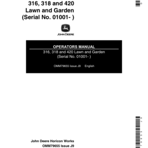 John Deere 316, 318, 420 Lawn & Garden Tractor (010001-) Operator's Manual (OMM79655) - Image 1