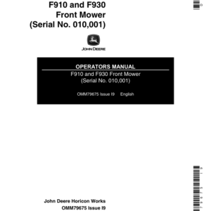 John Deere F910 & F930 Front Mower (010001-) Operator's Manual (OMM79675) - Image 1