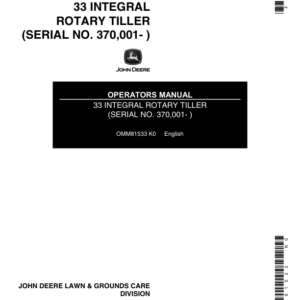 John Deere 33 Integral Rotary Tiller (370001-) Operator's Manual (OMM81533) - Image 1