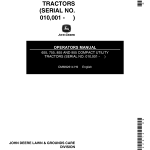 John Deere 655, 755, 855 & 955 Compact Utility Tractors (010001-100000) & (615001-750000) Operator's Manual (OMM92614) - Image 1