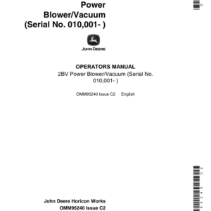 John Deere 2BV Vacuum Power Blower Operator's Manual (OMM95240) - Image 1