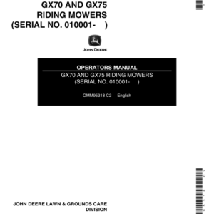 John Deere GX70 & GX75 Riding Mowers Operator's Manual (OMM95318) - Image 1