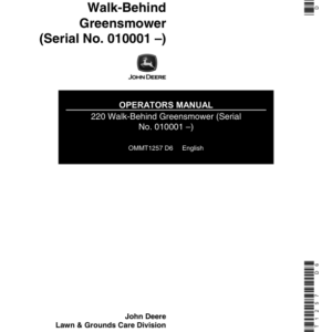 John Deere 220 Walk-Behind Greens Mower Operator's Manual (OMMT1257) - Image 1