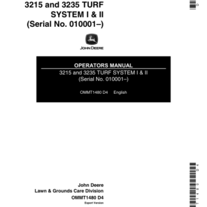 John Deere 3215 & 3235 Lightweight Fariway Mower Turf System I & II Export Edition (010001-020000) Operator's Manual (OMMT1480) - Image 1