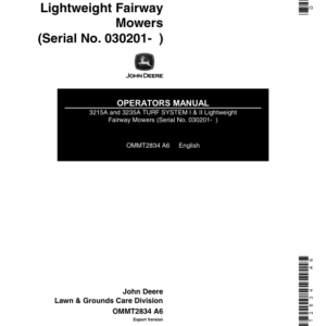 John Deere 3215A & 3235A Lightweight Fariway Mowers Turf System I & II Export Edition (030201- ) Operator's Manual (OMMT2834) - Image 1