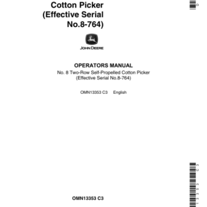 John Deere 8 Cotton Picker, 2 Row Operator's Manual (OMN13353) - Image 1