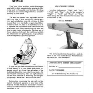 John Deere 70 Cotton Stripper, Basket Attachment Operator's Manual (OMN159211) - Image 2