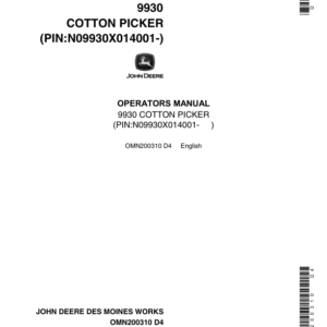 John Deere 9930 Cotton Picker Operator's Manual (OMN200310) - Image 1