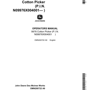 John Deere 9976 Cotton Picker (004001-) Operator's Manual (OMN200722) - Image 1