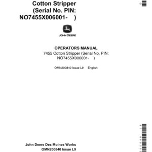 John Deere 7455 Cotton Picker (SN 006001-) Operator's Manual (OMN200840) - Image 1