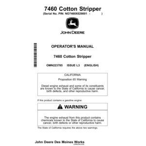 John Deere 7460 Cotton Strippers North America (029001-040000) Operator's Manual (OMN223785) - Image 1
