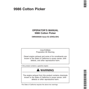 John Deere 9986 Cotton Picker (- 014000) Operator's Manual (OMN300026) - Image 1