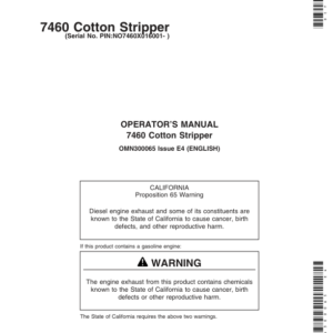 John Deere 7460 Cotton Strippers North America (016001-018000) Operator's Manual (OMN300065) - Image 1