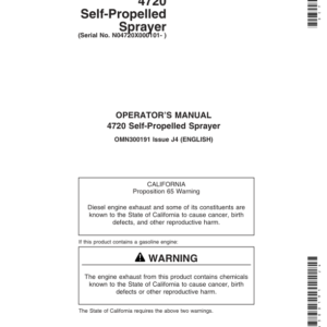 John Deere 4720 Self-Propelled Sprayer (000101-) Operator's Manual (OMN300191) - Image 1