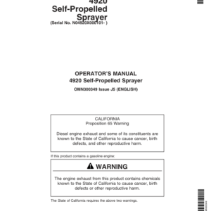 John Deere 4920 Self-Propelled Sprayer (000101-) Operator's Manual (OMN300349) - Image 1