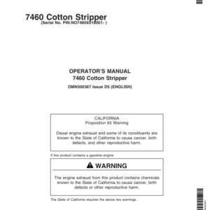 John Deere 7460 Cotton Strippers North America (018001-020000) Operator's Manual (OMN300367) - Image 1