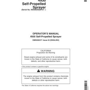 John Deere 4930 Self-Propelled Sprayer (000101-) Operator's Manual (OMN300371) - Image 1