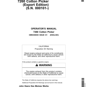 John Deere 7260 Cotton Picker (000101-) Operator's Manual (OMN300650) - Image 1