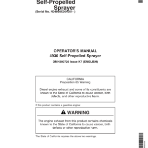 John Deere 4930 Self-Propelled Sprayer (004001-) Operator's Manual (OMN300726) - Image 1