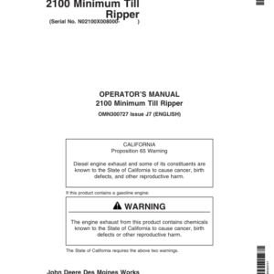 John Deere 2100 Minimum Till Ripper North America (008000-009999) Operator's Manual (OMN300727) - Image 1