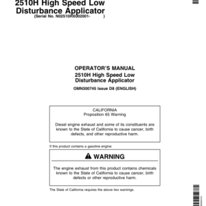 John Deere 2510H High-Speed Applicators (Low-Disturbance) North America (002001-004000) Operator's Manual (OMN300745) - Image 1