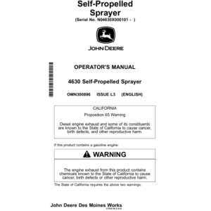 John Deere 4630 Self-Propelled Sprayers North America (000101-018000) Operator's Manual (OMN300896) - Image 1