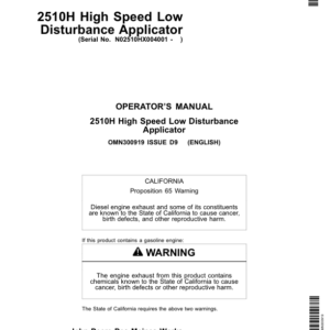 John Deere 2510H High-Speed Applicators (Low-Disturbance) North America (004001-740100) Operator's Manual (OMN300919) - Image 1