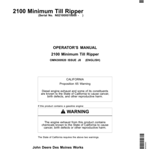 John Deere 2100 Minimum Till Ripper North America (010000-011999) Operator's Manual (OMN300920) - Image 1