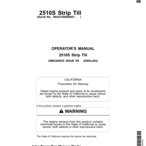 John Deere 2510S Strip Till Applicator Operator's Manual (OMN300935) - Image 1