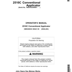 John Deere 2510C Conventional Applicator Operator's Manual (OMN300939) - Image 1