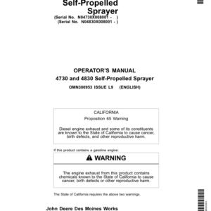 John Deere 4730 & 4830 Self-Propelled Sprayer Export Edition (008001-013000) Operator's Manual (OMN300953) - Image 1