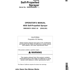 John Deere 4930 Self-Propelled Sprayer (008001-) Operator's Manual (OMN300974) - Image 1