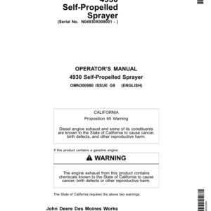 John Deere 4930 Self-Propelled Sprayer (008001-) Operator's Manual (OMN300980) - Image 1