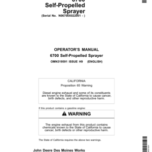 John Deere 6700 Self-Propelled Sprayer (022001-) Operator's Manual (OMN319591) - Image 1