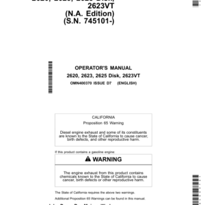 John Deere 2620, 2623, 2625 & 2623VT Disk Operator's Manual (OMN400370) - Image 1