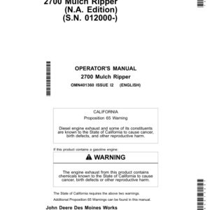 John Deere 2700 Mulch Ripper Operator's Manual (OMN401360) - Image 1