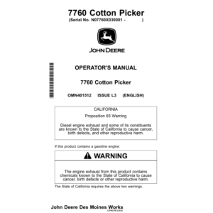 John Deere 7760 Cotton Picker (030001-) Operator's Manual (OMN401512) - Image 1