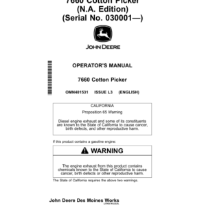 John Deere 7660 Cotton Pickers Operator's Manual (OMN401531) - Image 1