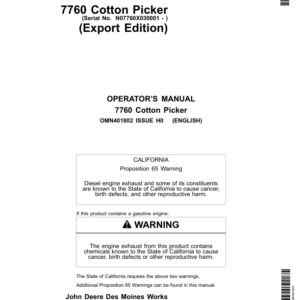 John Deere 7760 Cotton Picker (030001-) Operator's Manual (OMN401802) - Image 1