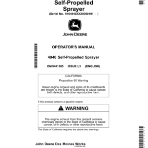 John Deere 4940 Self-Propelled Sprayer (000101-) Operator's Manual (OMN401865) - Image 1