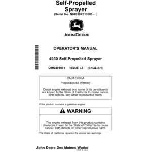 John Deere 4930 Self-Propelled Sprayer (013001-) Operator's Manual (OMN401971) - Image 1