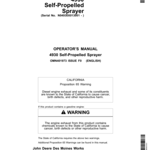 John Deere 4930 Self-Propelled Sprayer (013001-) Operator's Manual (OMN401973) - Image 1