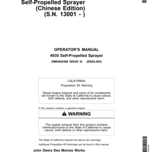 John Deere 4930 Self-Propelled Sprayer (Export Edition) (013001-) Operator's Manual (OMN402488) - Image 1