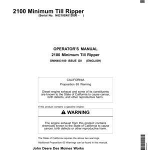 John Deere 2100 Minimum Till Ripper Export Edition (012000-740100) Operator's Manual (OMN403100) - Image 1