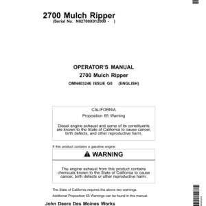 John Deere 2700 Mulch Ripper Operator's Manual (OMN403246) - Image 1