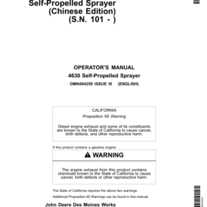 John Deere 4630 Self-Propelled Sprayer Export Edition (000101-018000) Operator's Manual (OMN404259) - Image 1