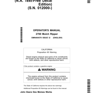 John Deere 2700 Mulch Ripper Operator's Manual (OMN404578) - Image 1