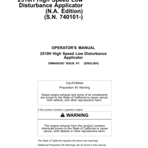 John Deere 2510H High-Speed Applicators (Low-Disturbance) North America (740101-745100) Operator's Manual (OMN405397) - Image 1